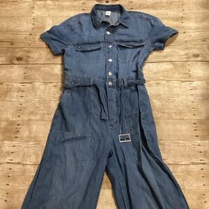 H&M Light Blue Denim Short-Sleeve Jumpsuit